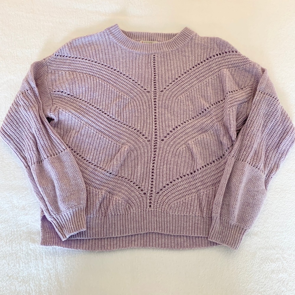 Marine Layer Pointelle Chevron Sweater Womens S Purple Cashmere Blend Knit 10117